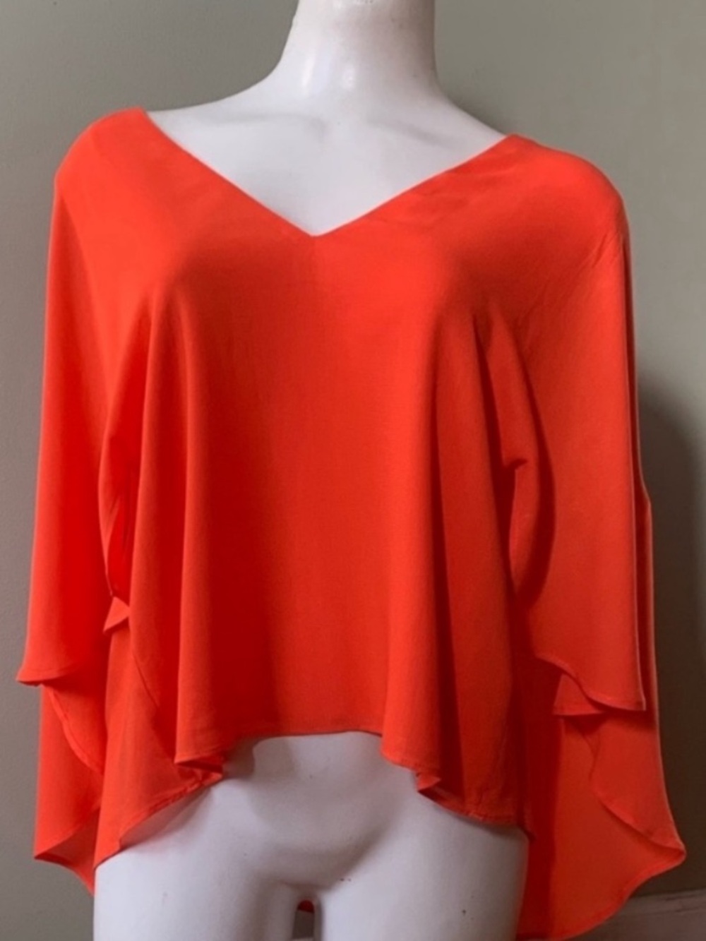 Women's V-Neck Flowing Batwing Sleeve Scoop Back Top - Orange